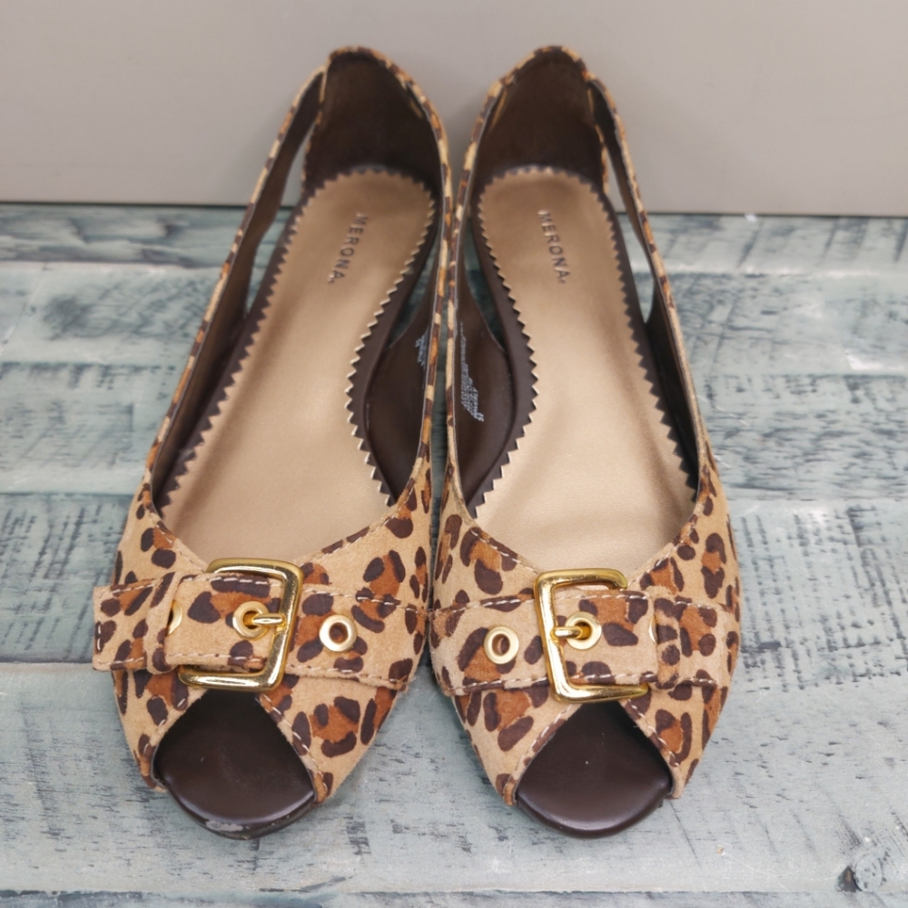 Merona Gold and Brown Flats with Animal Print